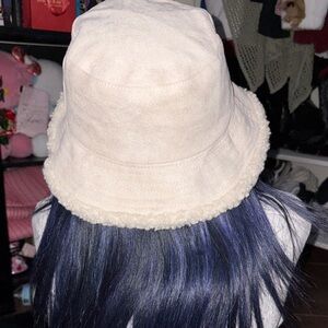 Cream Bucket Hat with Fleece Trim